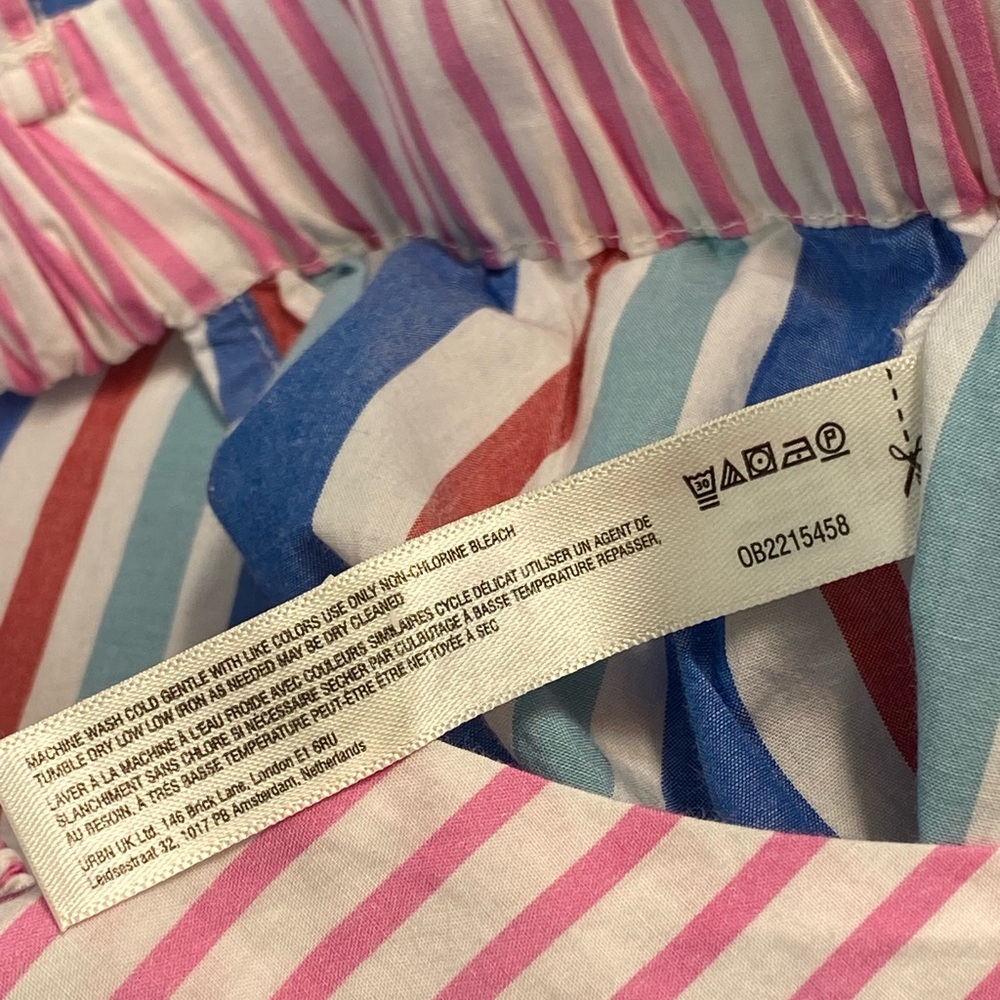 Celandine Anthropologie NWT Blue White Pink Pinstripe Bow Accent Jumpsuit - Picture 9 of 12